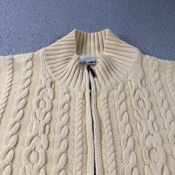 LL Bean Cardigan Sweater Womens XL Yellow Double L Cable Knit Full Zip Fisherman - Picture 4 of 12